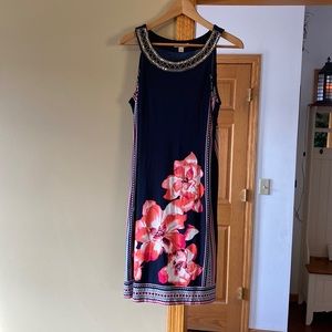 Navy blue beaded floral dress.  New with tags